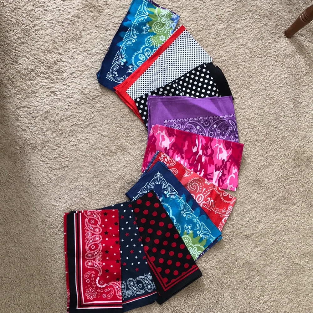 Bandanas, various colors and prints